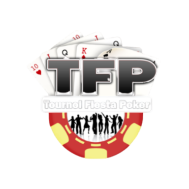 Logo de TFP avec des jetons de poker et des silhouettes de joueurs.